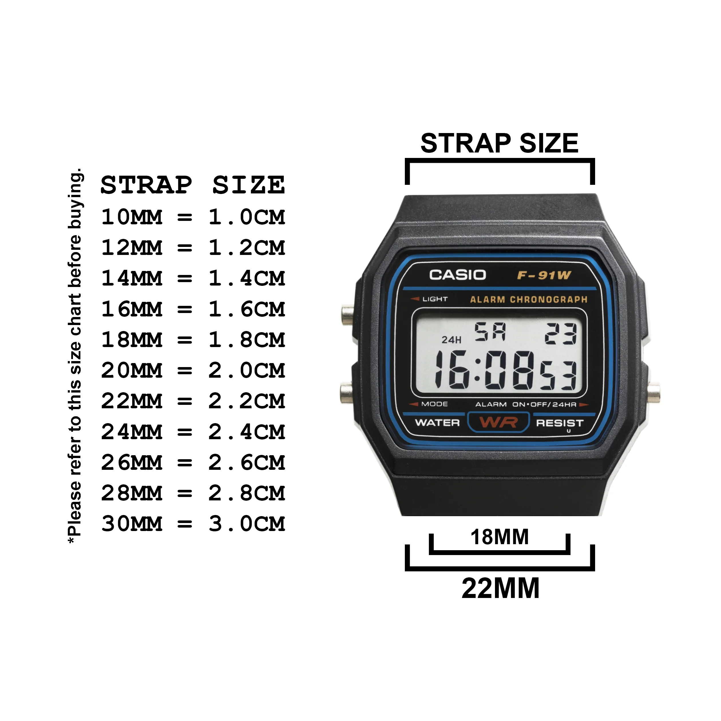 DBLACK [CDS1] WATCH STRAP, FOR "CASIO" F-91W WATCHES - Image 11