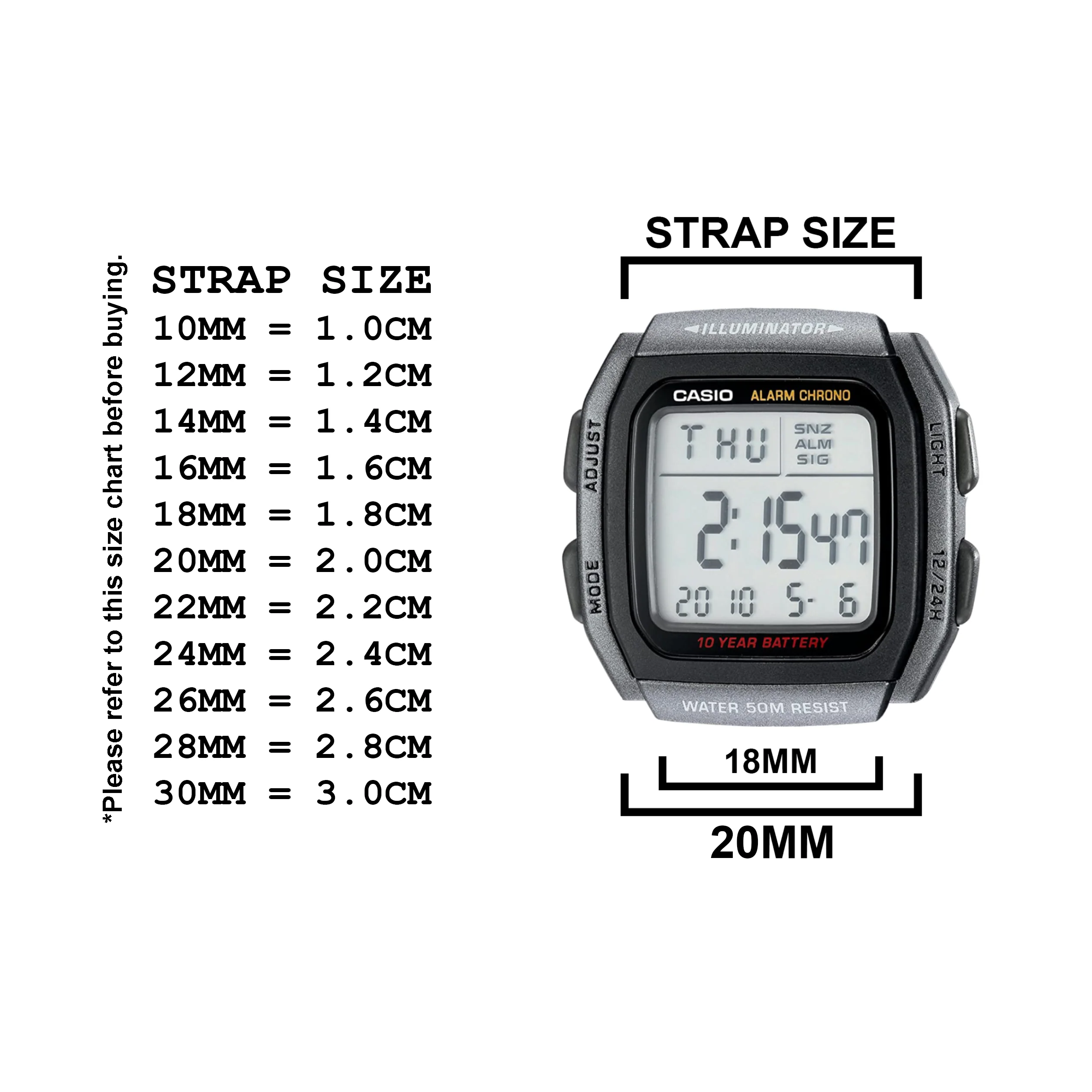 DBLACK [CDS13] RUBBER WATCH STRAP // FOR "CASIO" W-96H WATCH - Image 7