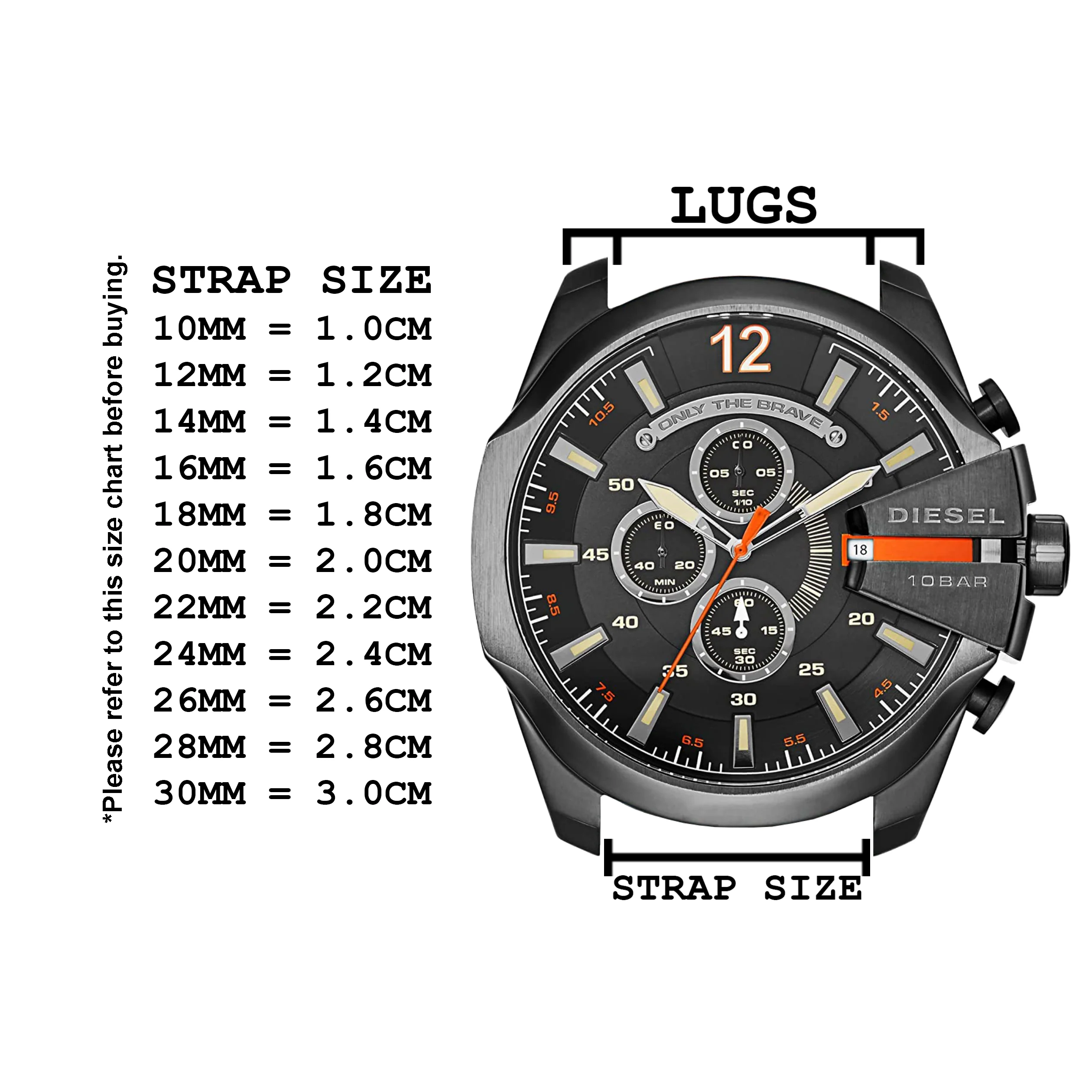 DBLACK [DSLDS1] PEBBLE DESIGN, LEATHER WATCH STRAP // FOR "DIESEL" WATCHES - Image 3