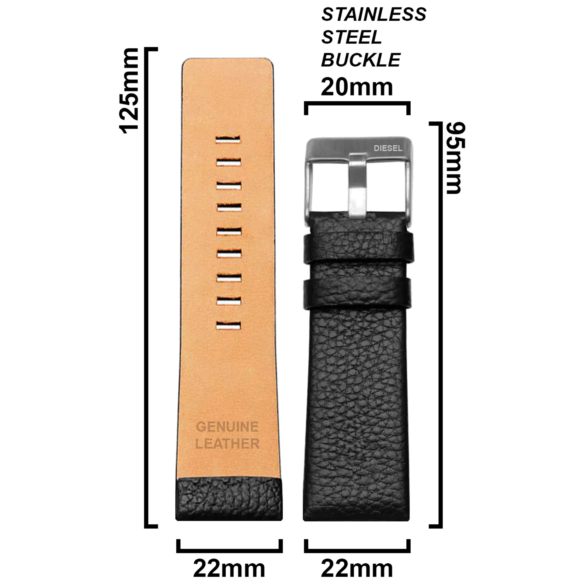 DBLACK [DSLDS2] PEBBLE DESIGN, LEATHER WATCH STRAP // FOR "DIESEL" WATCHES - Image 10