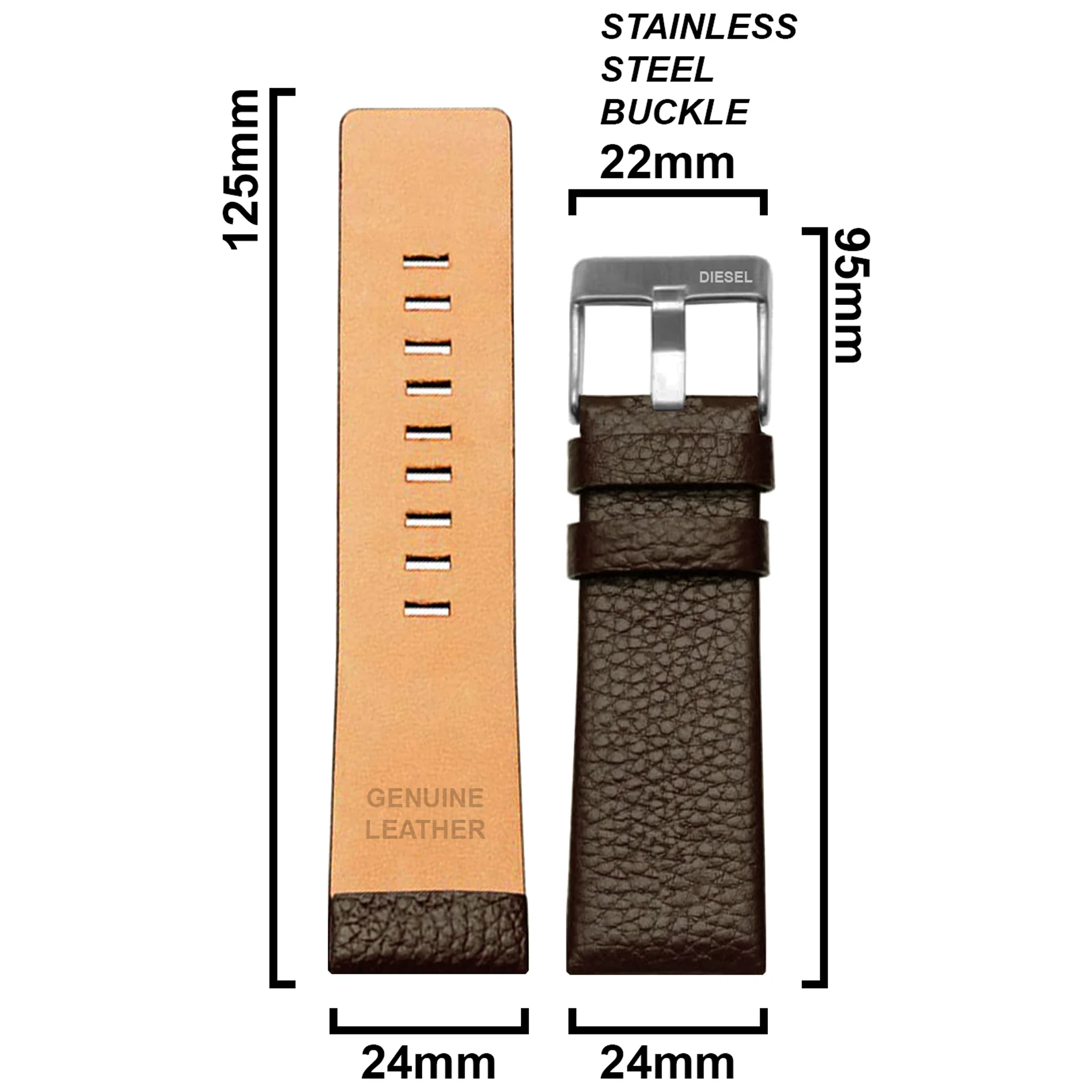 DBLACK [DSLDS2] PEBBLE DESIGN, LEATHER WATCH STRAP // FOR "DIESEL" WATCHES - Image 17