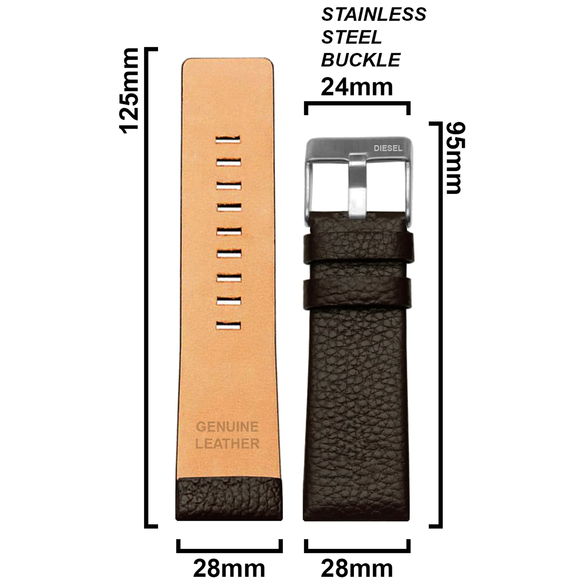 DBLACK [DSLDS2] PEBBLE DESIGN, LEATHER WATCH STRAP // FOR "DIESEL" WATCHES - Image 19