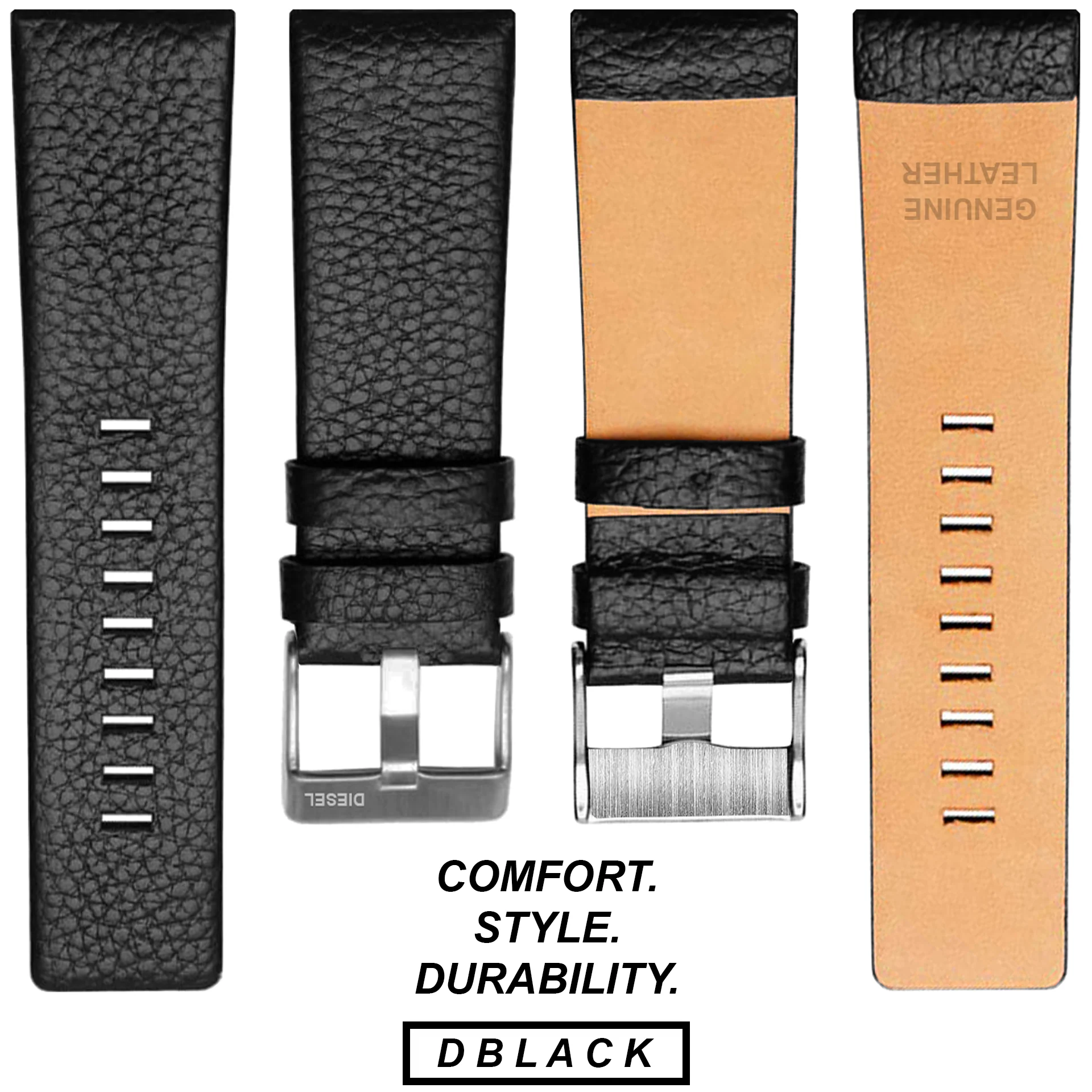 DBLACK [DSLDS2] PEBBLE DESIGN, LEATHER WATCH STRAP // FOR "DIESEL" WATCHES - Image 6
