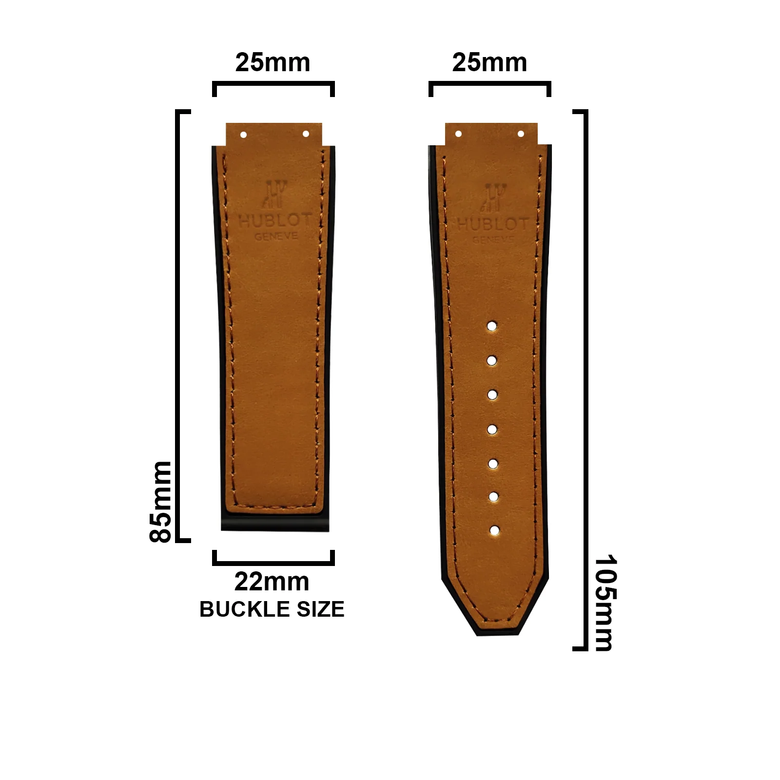 DBLACK [HLS] 25MM PLAIN DESIGN, LEATHER WATCH STRAP // COMPATIBLE WITH "HUBLOT" WATCHES - Image 13