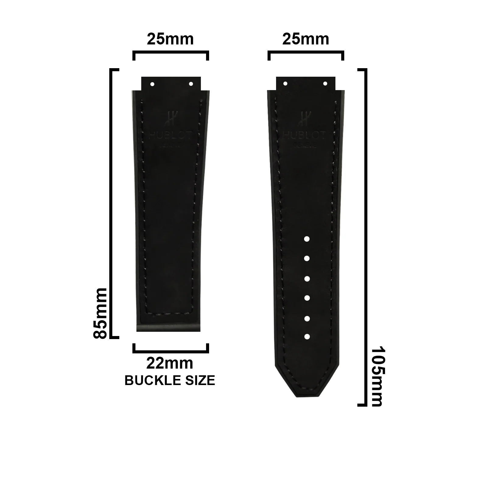 DBLACK [HLS] 25MM PLAIN DESIGN, LEATHER WATCH STRAP // COMPATIBLE WITH "HUBLOT" WATCHES - Image 14