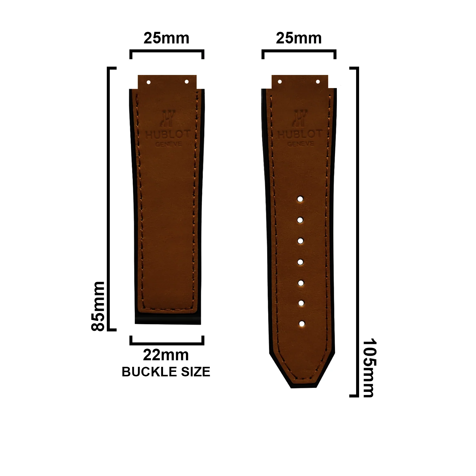 DBLACK [HLS] 25MM PLAIN DESIGN, LEATHER WATCH STRAP // COMPATIBLE WITH "HUBLOT" WATCHES - Image 15