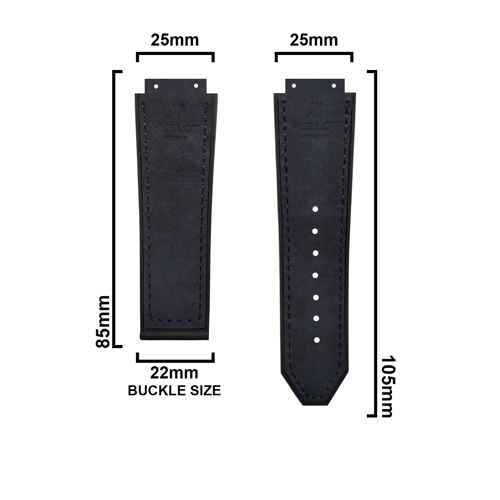 DBLACK [HLS] 25MM PLAIN DESIGN, LEATHER WATCH STRAP // COMPATIBLE WITH "HUBLOT" WATCHES - Image 16