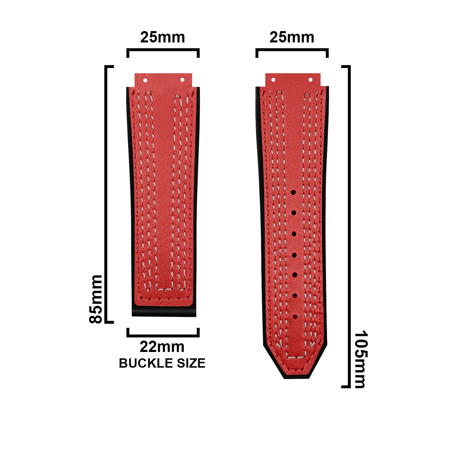 DBLACK [HLS] 25MM PLAIN DESIGN, LEATHER WATCH STRAP // COMPATIBLE WITH "HUBLOT" WATCHES - Image 20