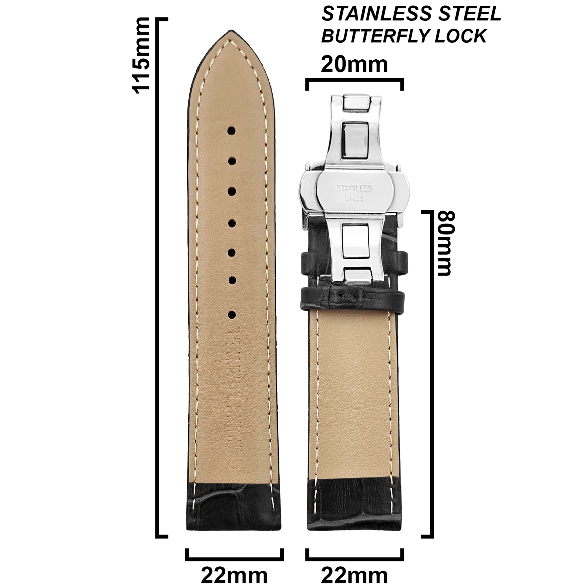 DBLACK [HOOK] CROCO DESIGN W/ BUTTERFLY LOCK, LEATHER STRAP - Image 12
