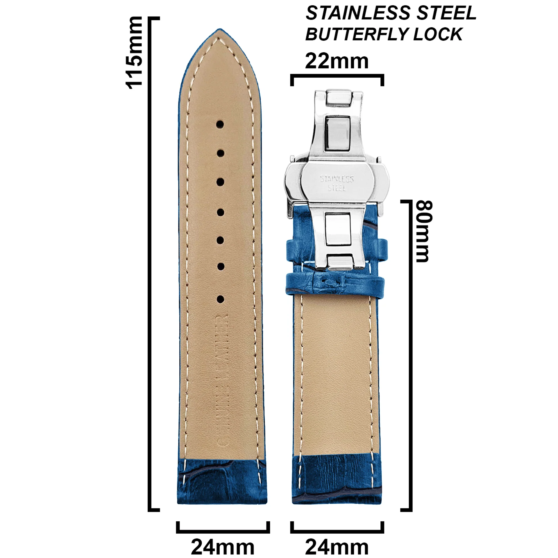 DBLACK [HOOK] CROCO DESIGN W/ BUTTERFLY LOCK, LEATHER STRAP - Image 17