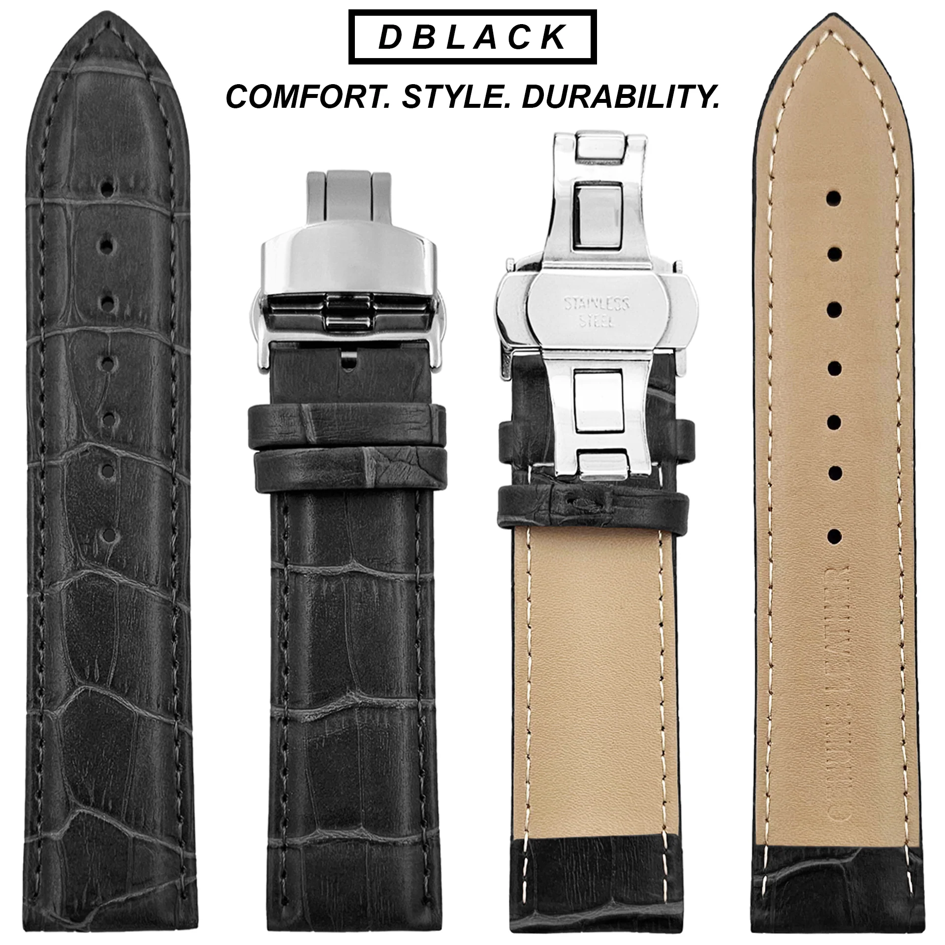 DBLACK [HOOK] CROCO DESIGN W/ BUTTERFLY LOCK, LEATHER STRAP - Image 6