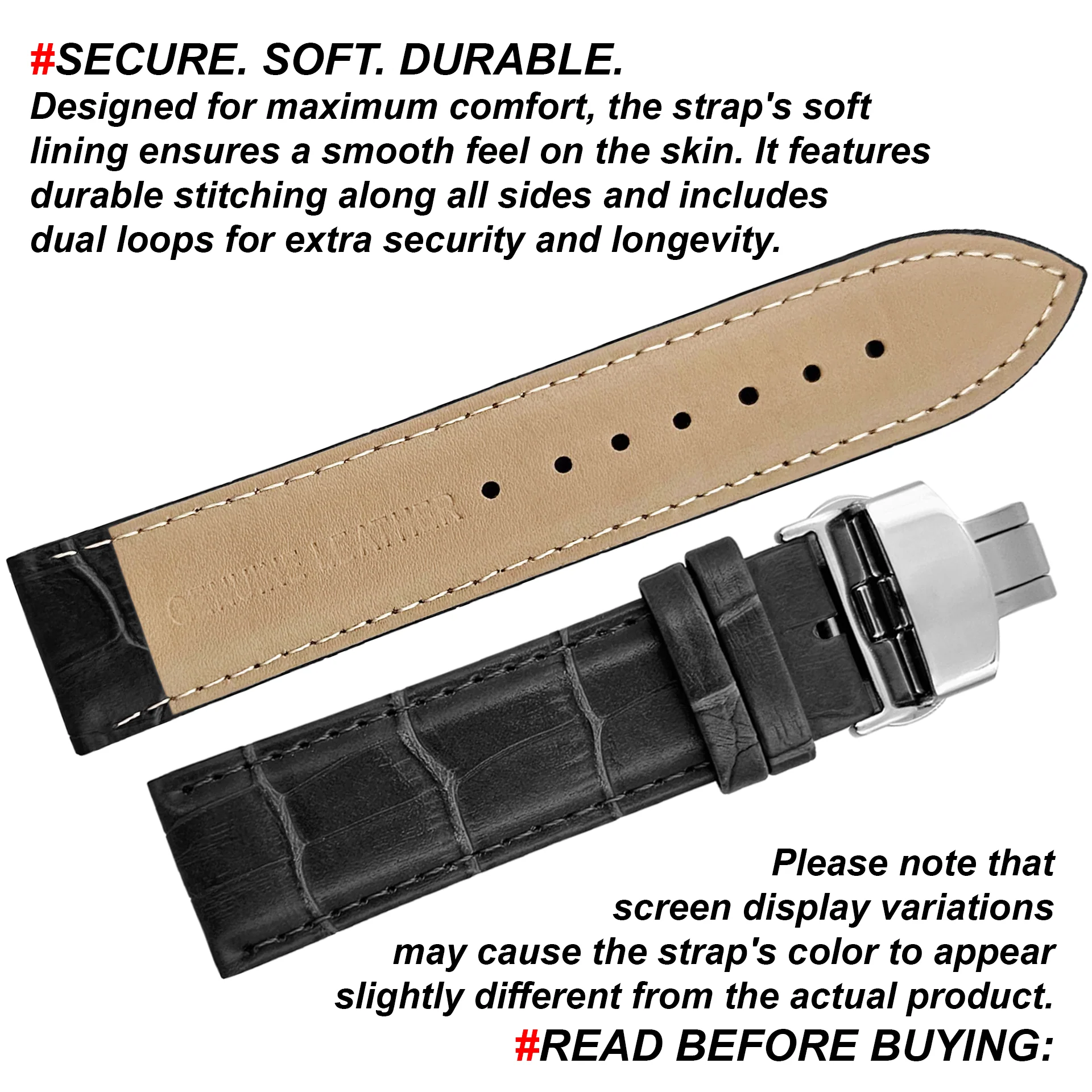 DBLACK [HOOK] CROCO DESIGN W/ BUTTERFLY LOCK, LEATHER STRAP - Image 7