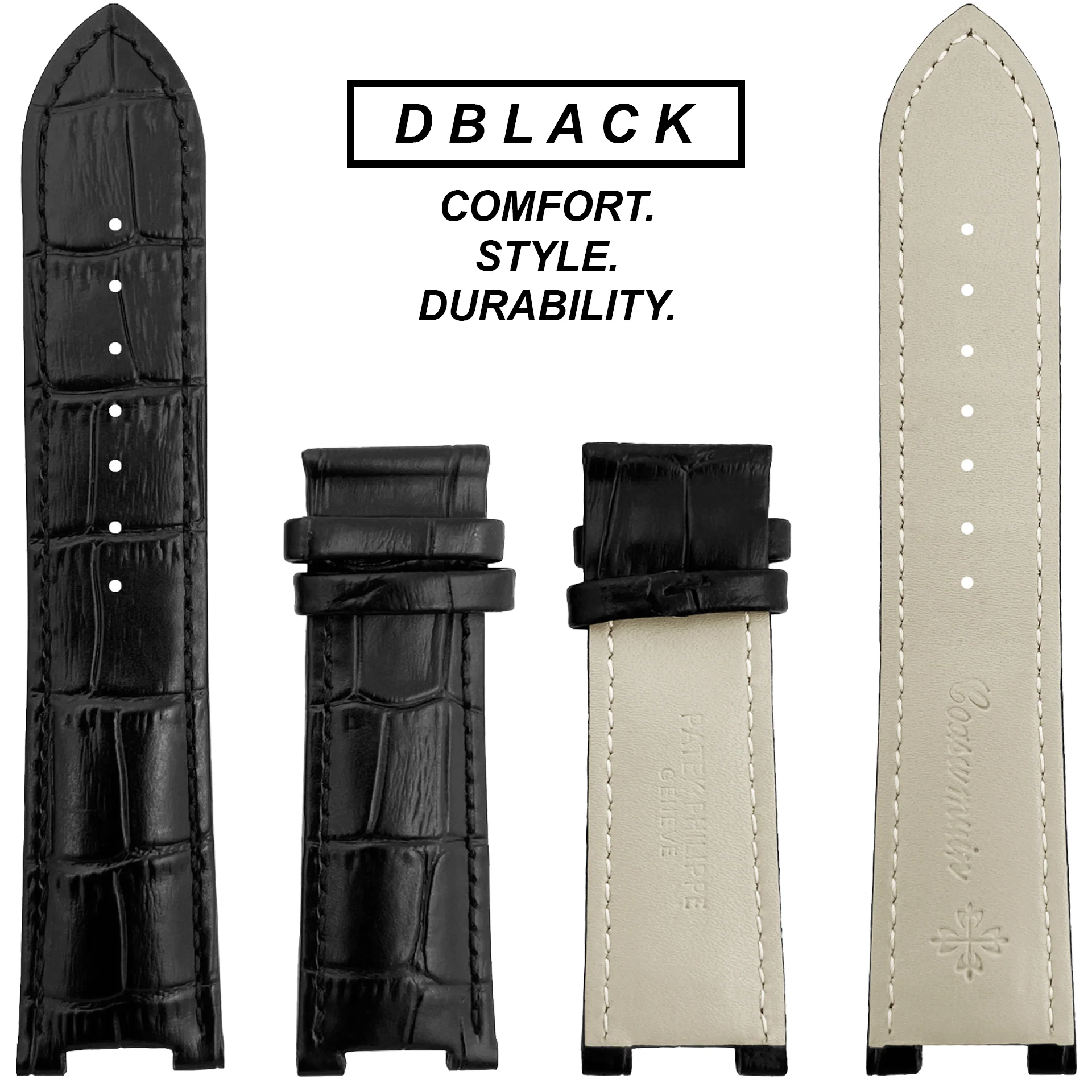 DBLACK [PKPDS1] 25MM CROCO DESIGN, LEATHER WATCH STRAP // FOR PATEK PHILIPPE WATCHES - Image 5