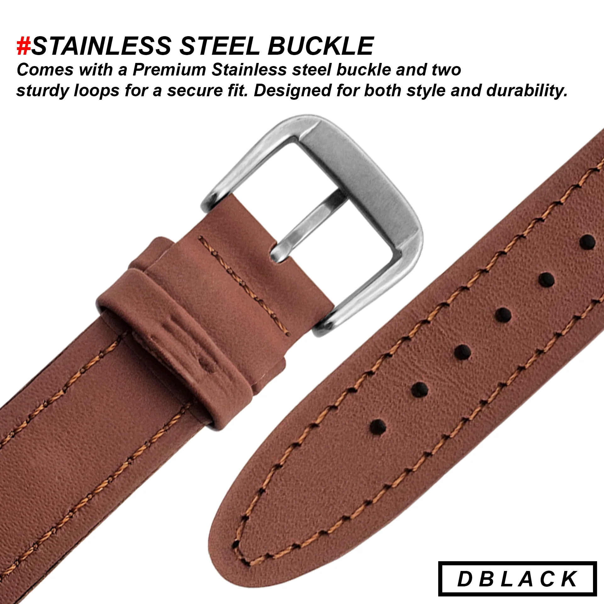 DBLACK [TMXDS1] 20MM LEATHER WATCH STRAP // FOR “TIMEX EXPEDITION” WATCH - Image 3