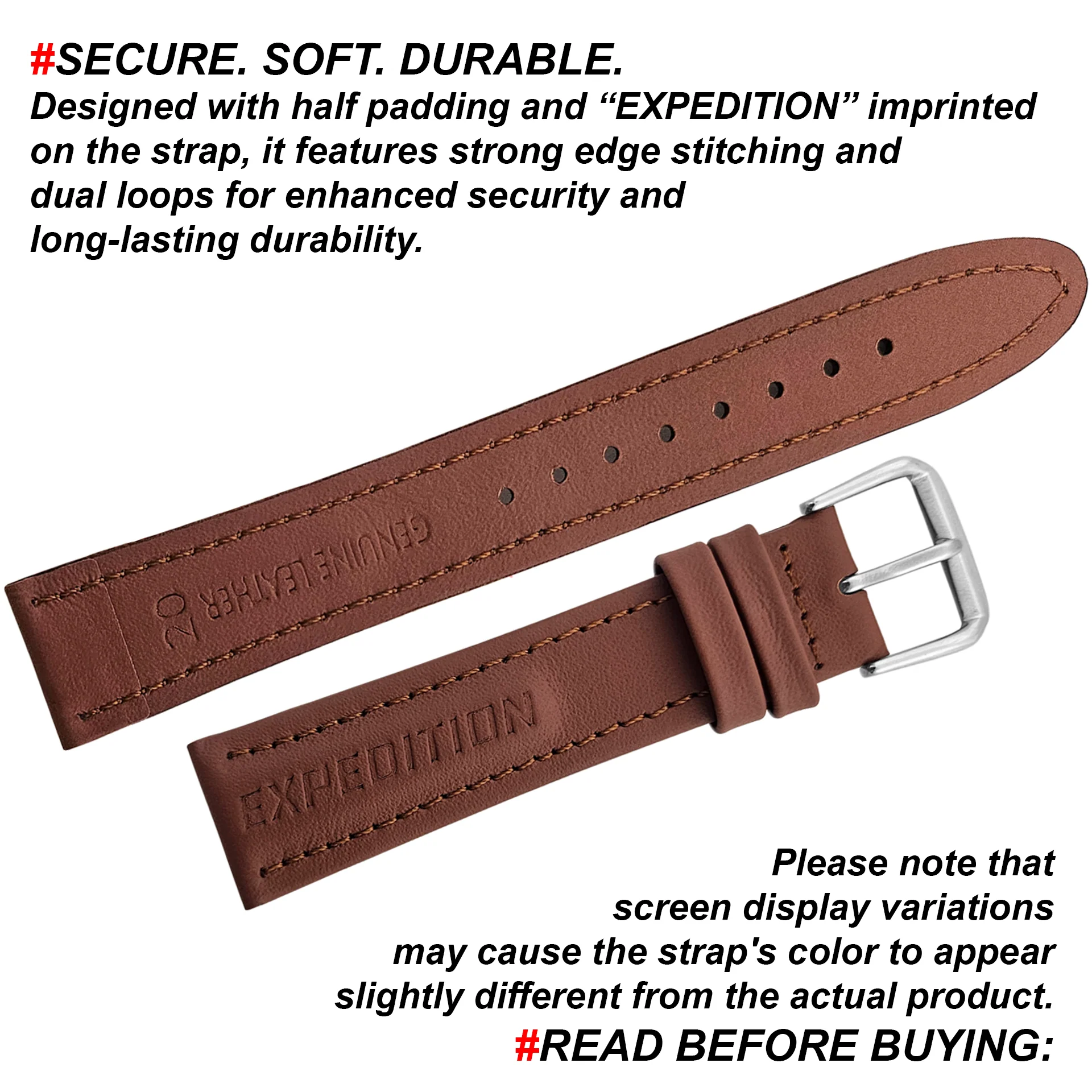 DBLACK [TMXDS1] 20MM LEATHER WATCH STRAP // FOR “TIMEX EXPEDITION” WATCH - Image 4