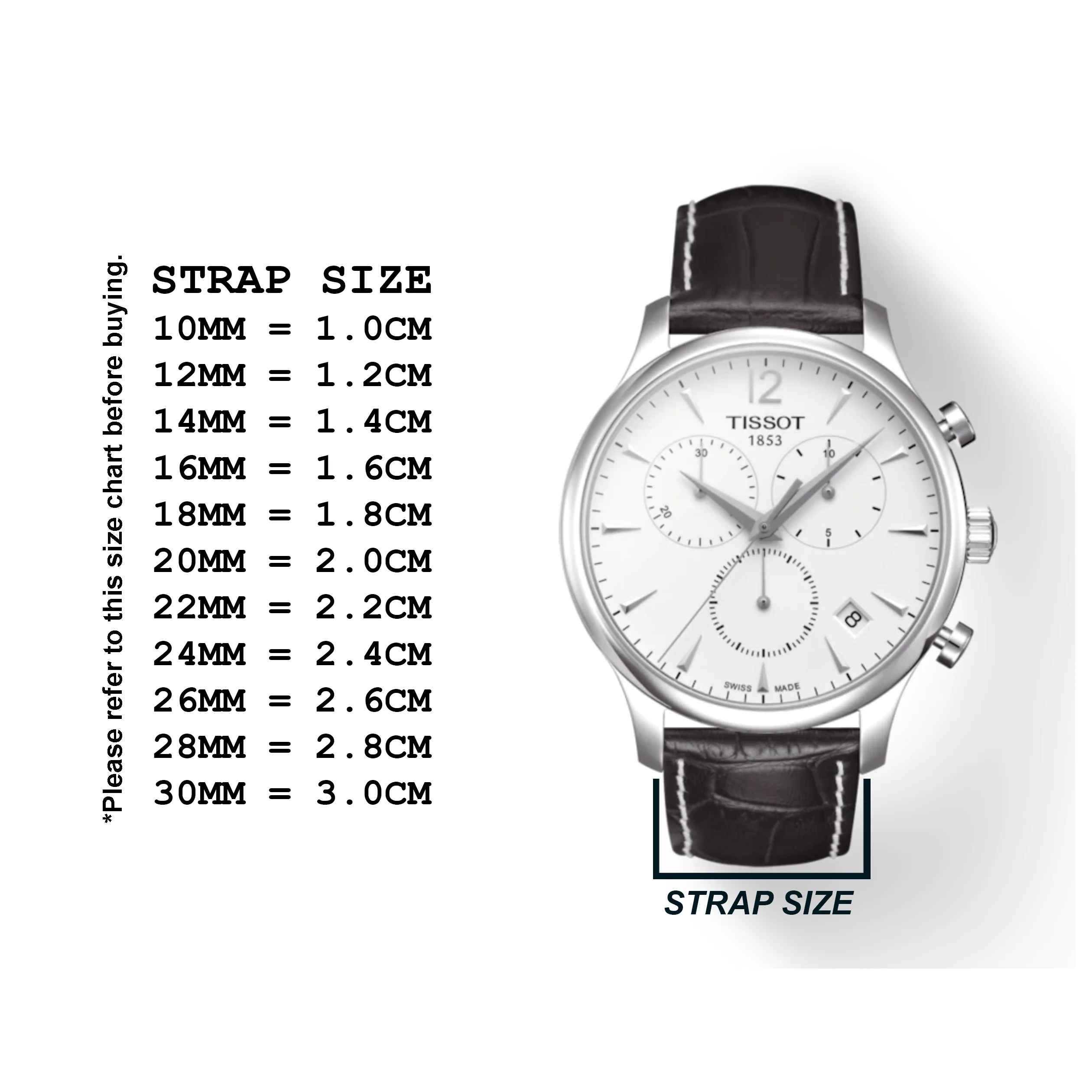 DBLACK [TST2] CROCO DESIGN, LEATHER WATCH STRAP // PERFECT FOR "TISSOT" COUTURIER 1853 & OTHER MODELS - Image 6